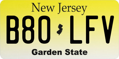 NJ license plate B80LFV
