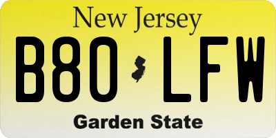 NJ license plate B80LFW