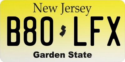NJ license plate B80LFX