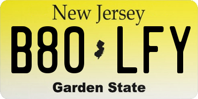 NJ license plate B80LFY
