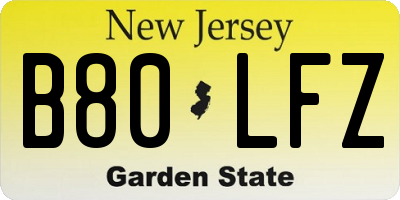 NJ license plate B80LFZ