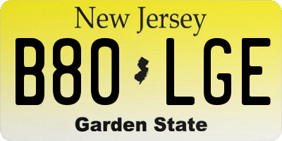 NJ license plate B80LGE