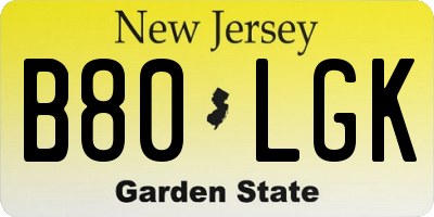 NJ license plate B80LGK