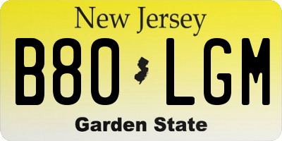 NJ license plate B80LGM