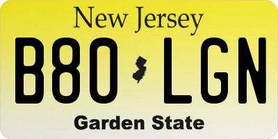 NJ license plate B80LGN