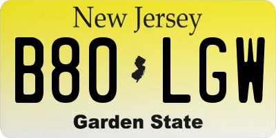 NJ license plate B80LGW