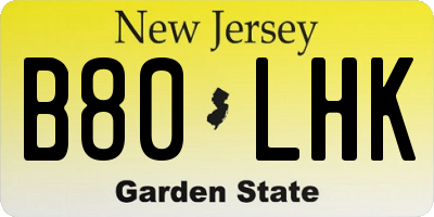NJ license plate B80LHK