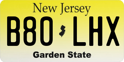 NJ license plate B80LHX