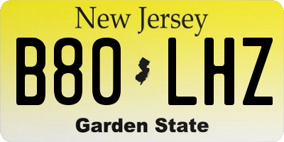NJ license plate B80LHZ