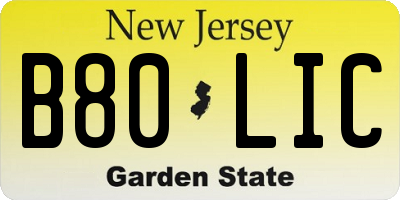 NJ license plate B80LIC