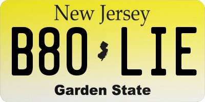 NJ license plate B80LIE
