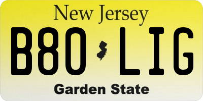 NJ license plate B80LIG