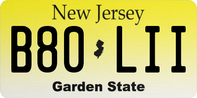 NJ license plate B80LII