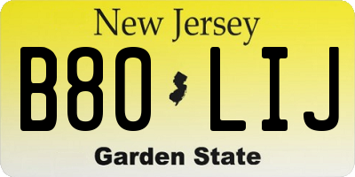 NJ license plate B80LIJ