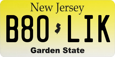 NJ license plate B80LIK