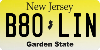 NJ license plate B80LIN
