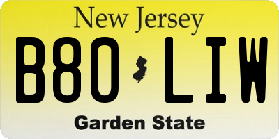 NJ license plate B80LIW
