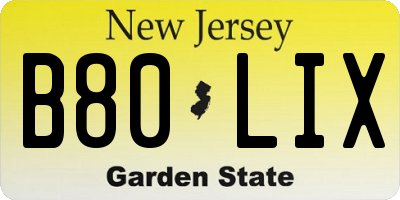 NJ license plate B80LIX