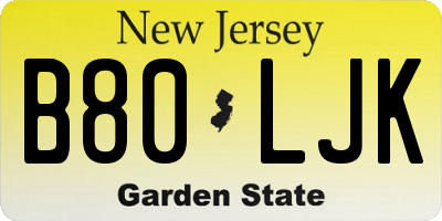 NJ license plate B80LJK