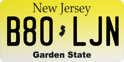 NJ license plate B80LJN