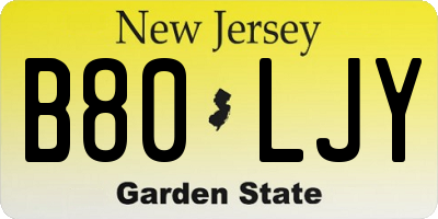 NJ license plate B80LJY