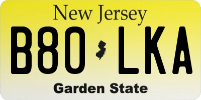 NJ license plate B80LKA