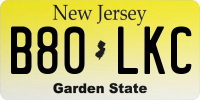 NJ license plate B80LKC