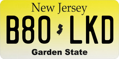 NJ license plate B80LKD