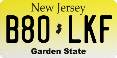 NJ license plate B80LKF