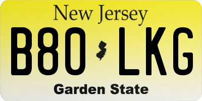 NJ license plate B80LKG