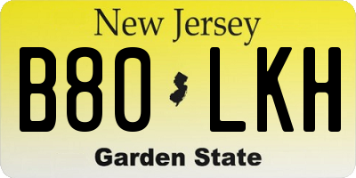 NJ license plate B80LKH