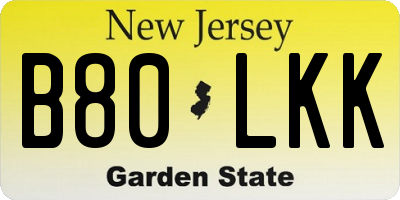NJ license plate B80LKK