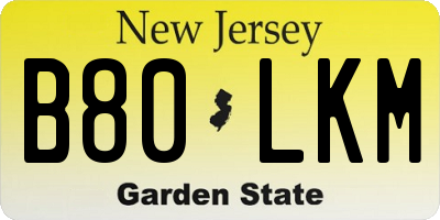 NJ license plate B80LKM