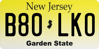 NJ license plate B80LKO
