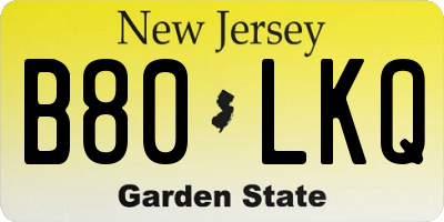 NJ license plate B80LKQ