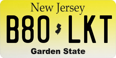 NJ license plate B80LKT