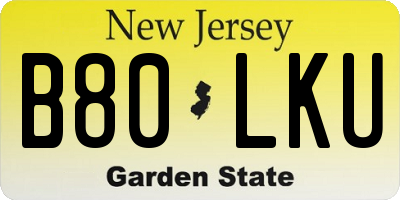 NJ license plate B80LKU