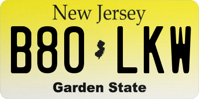 NJ license plate B80LKW
