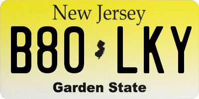 NJ license plate B80LKY