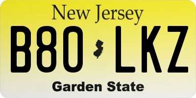 NJ license plate B80LKZ