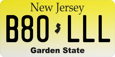 NJ license plate B80LLL