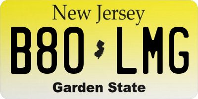 NJ license plate B80LMG