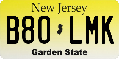 NJ license plate B80LMK