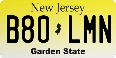 NJ license plate B80LMN