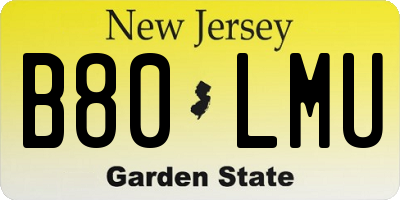NJ license plate B80LMU