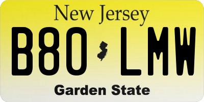 NJ license plate B80LMW