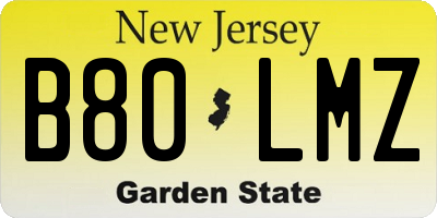 NJ license plate B80LMZ