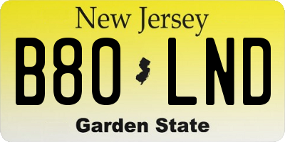 NJ license plate B80LND
