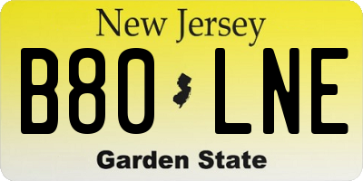 NJ license plate B80LNE
