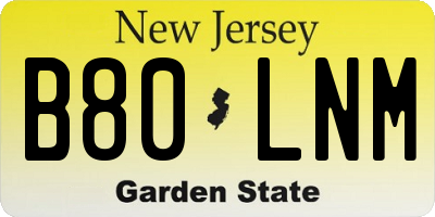 NJ license plate B80LNM
